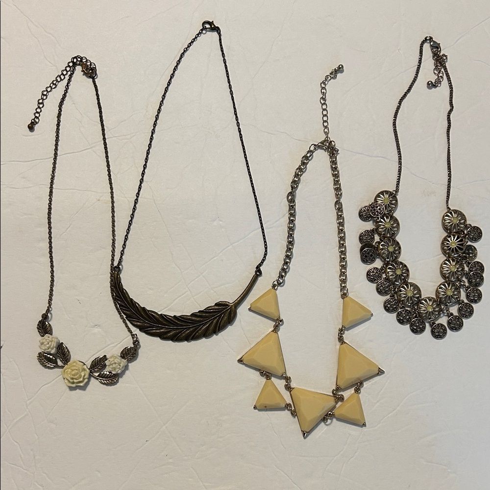 Bundle of 4 Necklaces Costume Jewelry Statement Pieces Leaves Beads Layering